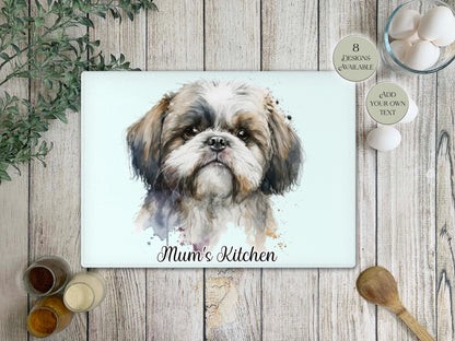 Personalised Shih Tzu Glass Chopping Board – Custom Dog Lover Kitchen Gift