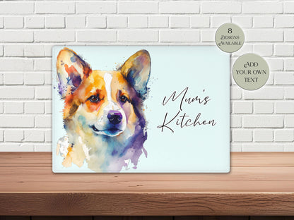 Personalised Welsh Corgi Glass Chopping Board | A3 or A4 | Dog Lover Gift