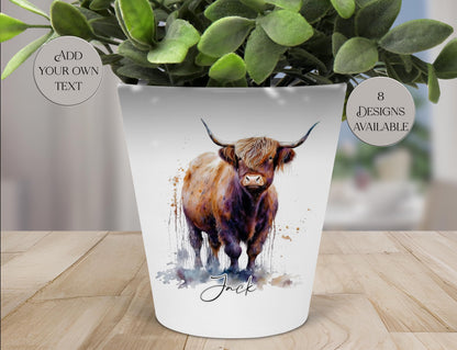 Personalised Highland Cow Plant Pot | Custom Pen Pot & Planter | Highland Cow Gift