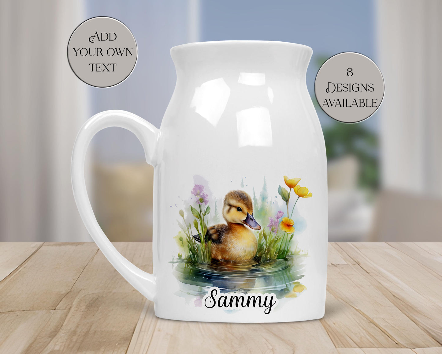Personalised Watercolour Duckling Milk Jug | Flower Vase | Duck Lover Gift