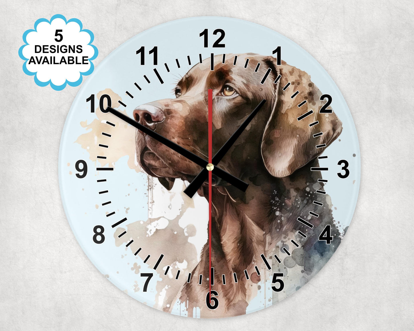 Glass Watercolour Chocolate Labrador Wall Clock  | Dog Lover Gift