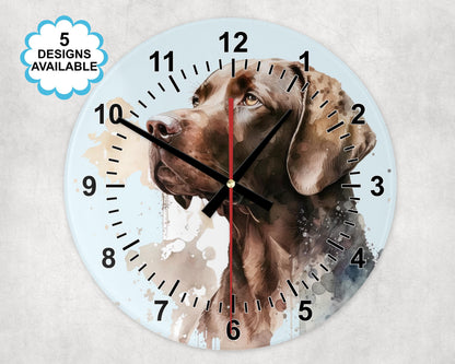 Glass Watercolour Chocolate Labrador Wall Clock  | Dog Lover Gift