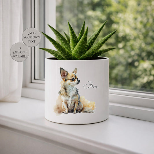 Personalised Chihuahua Plant Pot – Watercolour Dog Lover Gift | Succulent Planter