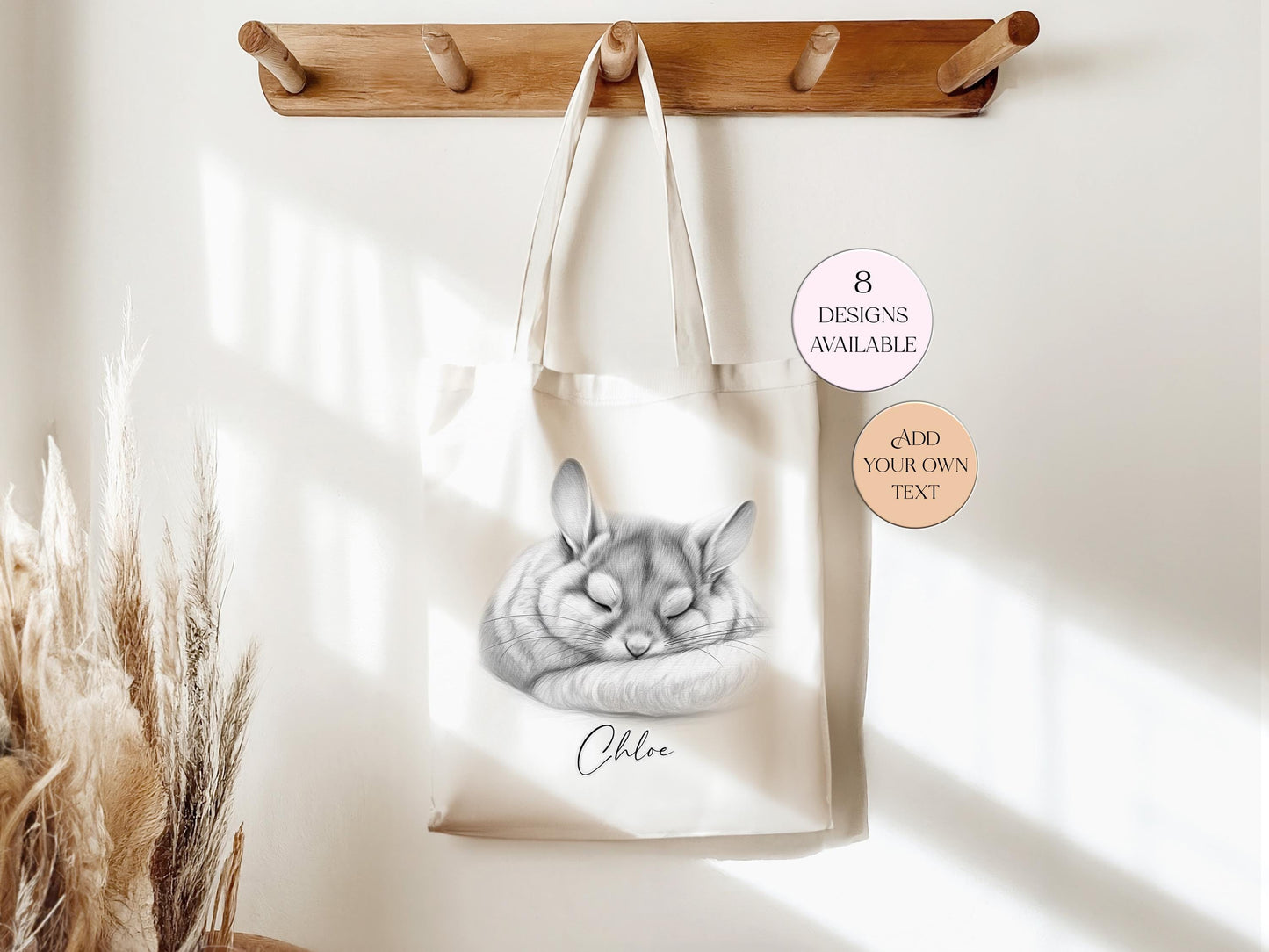 Personalised Watercolour Chinchilla Tote Bag | Custom Animal Lover Gift | Long Handle Shopper