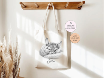 Personalised Watercolour Chinchilla Tote Bag | Custom Animal Lover Gift | Long Handle Shopper