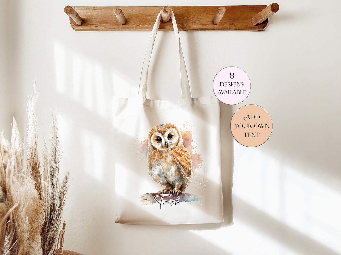 Personalised Watercolour Owl Tote Bag | Custom Owl Gift | Eco-Friendly Reusable Shopper