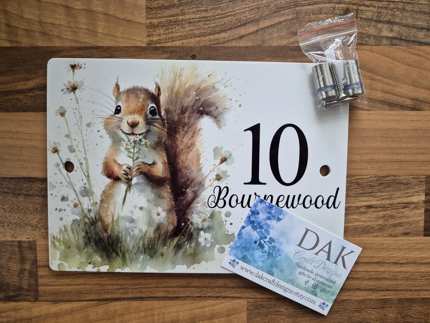 Personalised Watercolour Squirrel Acrylic House Sign – Custom Address Plaque