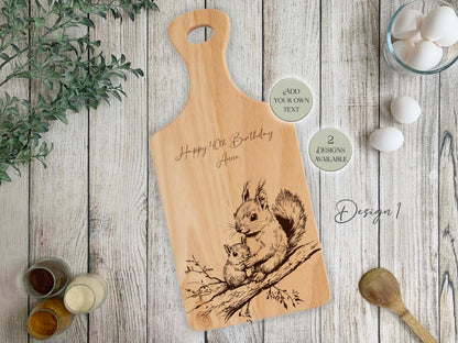 Personalised Squirrel Wooden Chopping Board | Engraved Kitchen Gift | Rustic Cheese Board