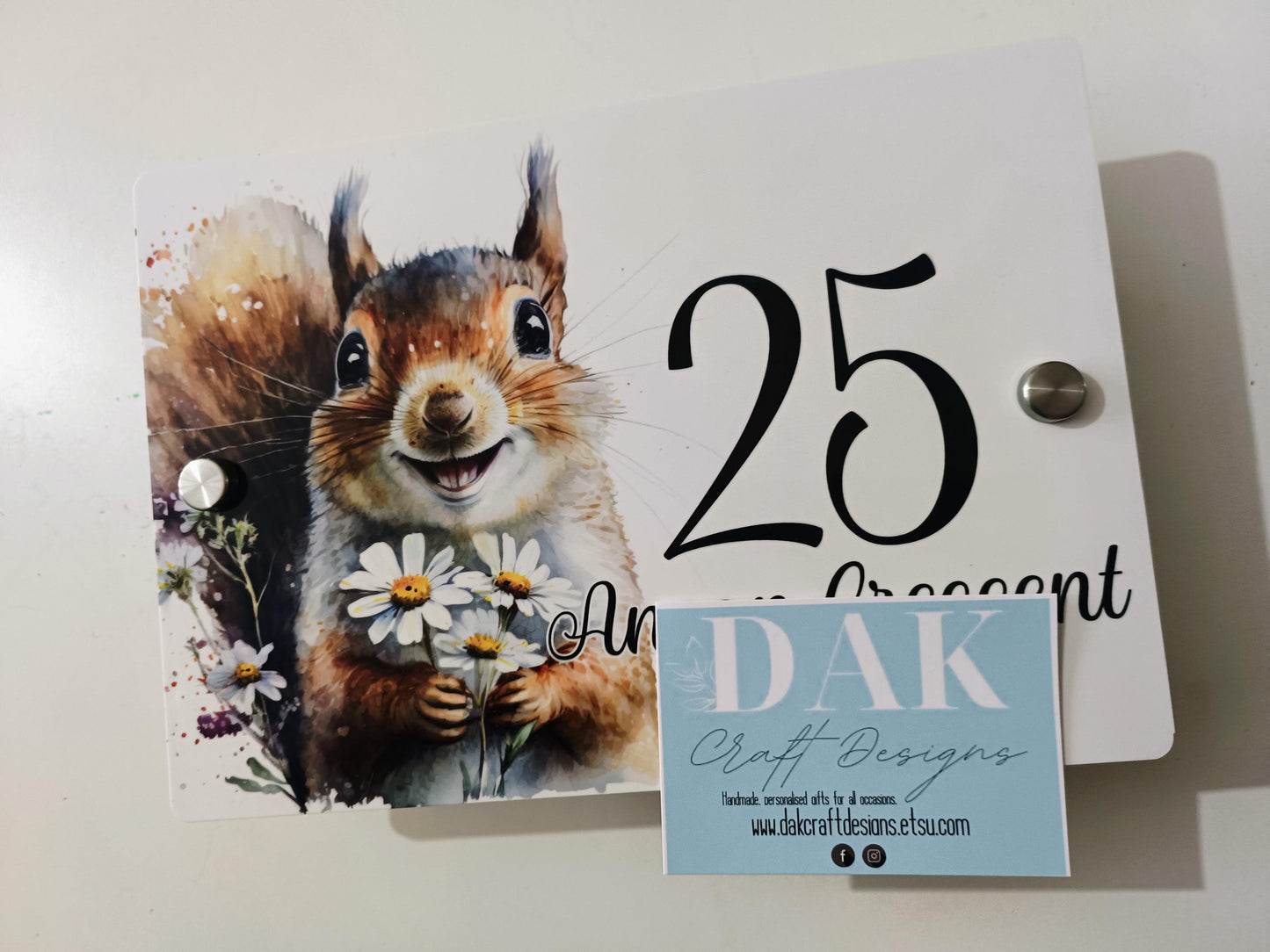 Personalised Watercolour Squirrel Acrylic House Sign – Custom Address Plaque