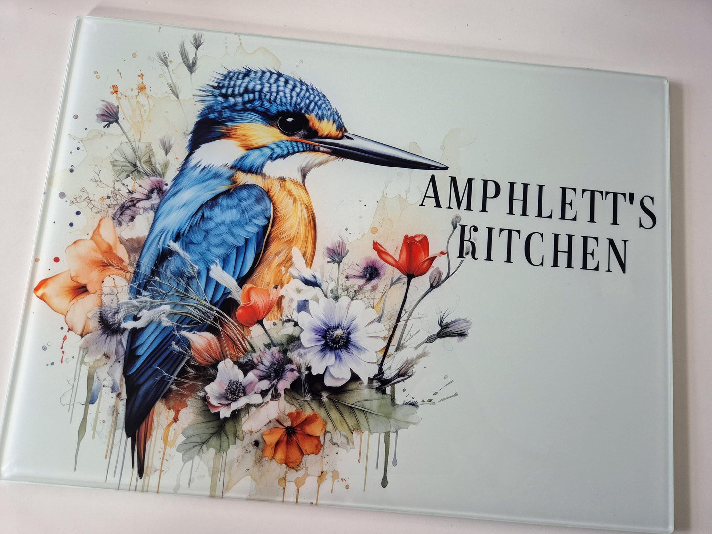 Personalised Kingfisher Glass Chopping Board | Bird Lover Kitchen Gift