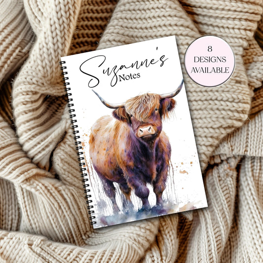 Personalised Highland Cow Notebook | Custom A4 & A5 Journal | Highland Cow Gift