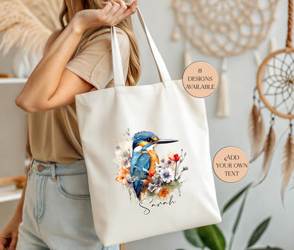 Personalised Watercolour Kingfisher Tote Bag – Bird Lover Gift | Reusable Eco Shopper