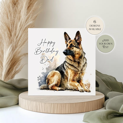Personalised German Shepherd Birthday Card – Watercolour Dog Greetings Card