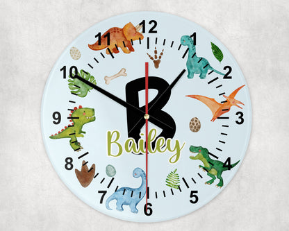 Personalised Dinosaur Wall Clock | Glass | Kids' Room Décor