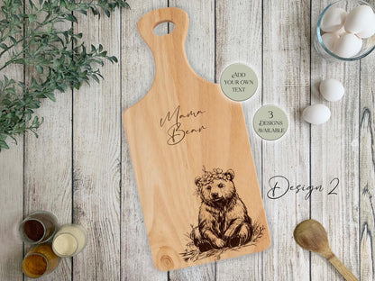 Personalised Wooden Bear Cutting Board | Bear Mum & Baby | Engraved Kitchen Gift