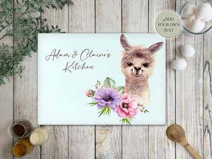 Personalised Llama Glass Chopping Board | A3 or A4 | Llama Lover Gift