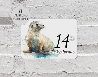 Personalised Watercolour Seal Acrylic House Sign – Custom House Number Plaque | New Home Gift