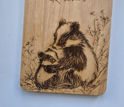 Personalised Badger Cutting Board – Custom Engraved Wooden Kitchen Gift