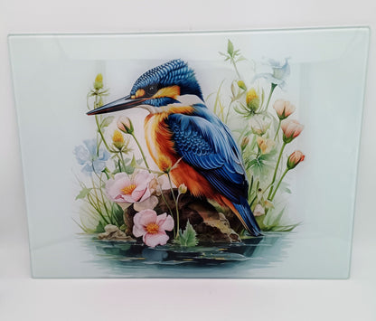 Personalised Kingfisher Glass Chopping Board | Bird Lover Kitchen Gift