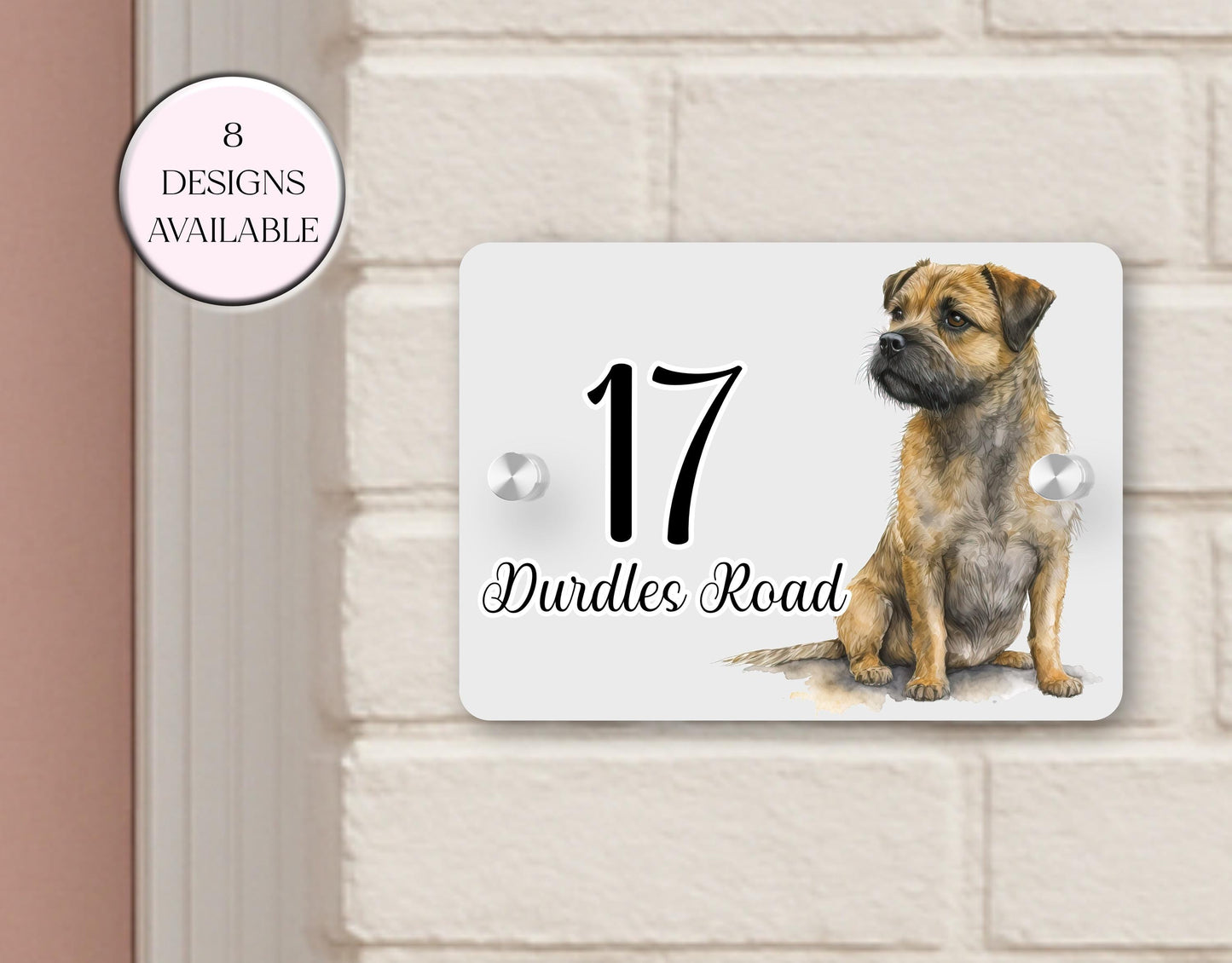 Personalised Watercolour Border Terrier House Sign | Acrylic Gate Plaque | New Home Gift