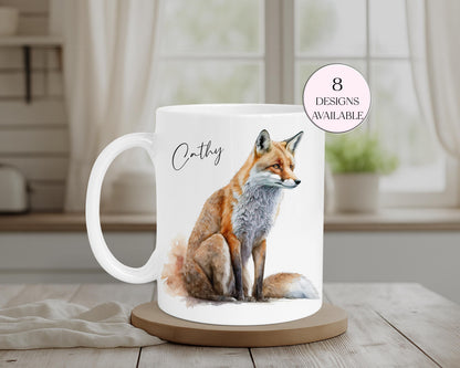 Personalised Watercolour Fox Mug – Fox Lover Gift & Custom Coffee Cup