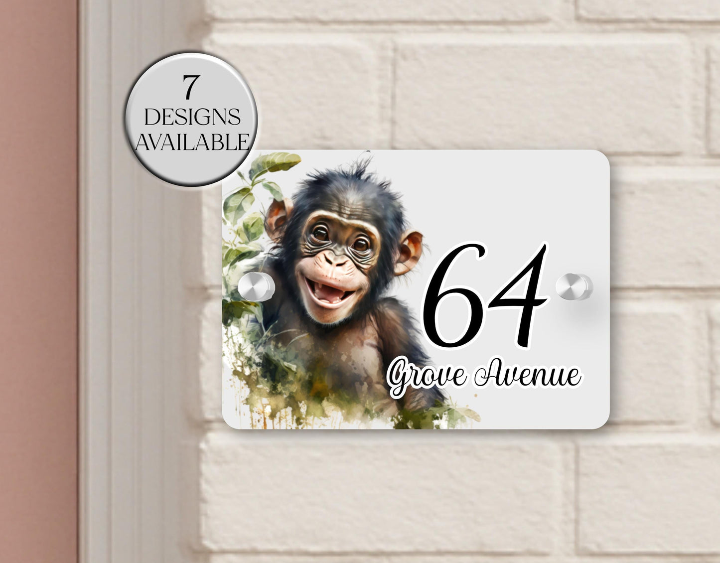 Personalised Watercolour Monkey House Sign | Acrylic Gate Plaque | New Home Gift