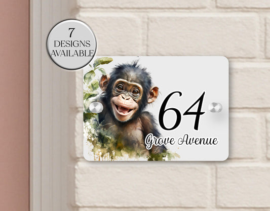Personalised Watercolour Monkey House Sign | Acrylic Gate Plaque | New Home Gift