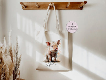 Personalised Watercolour Pig Tote Bag – Pig Lover Reusable Shopper Gift
