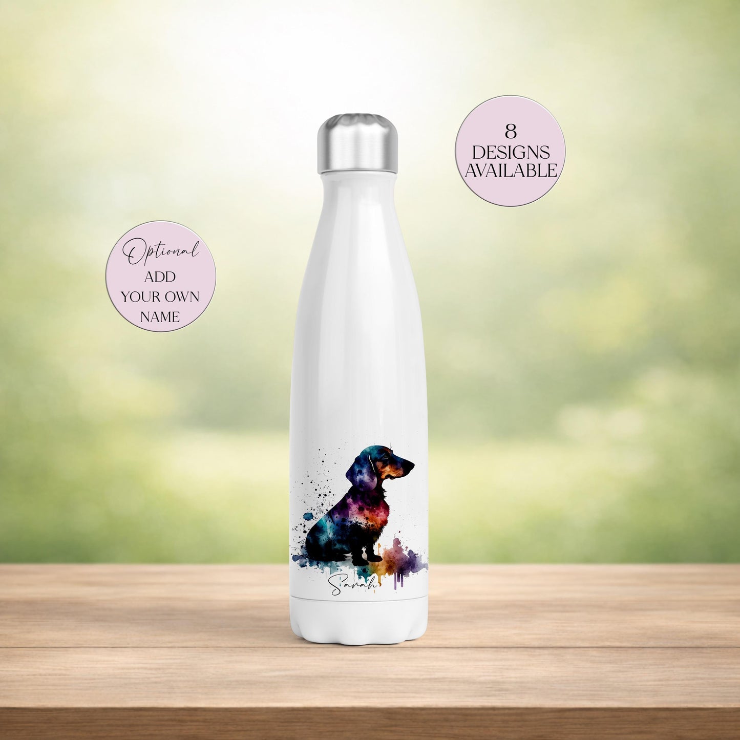 Personalised Dachshund Water Bottle – Stainless Steel Insulated | Sausage Dog Gift