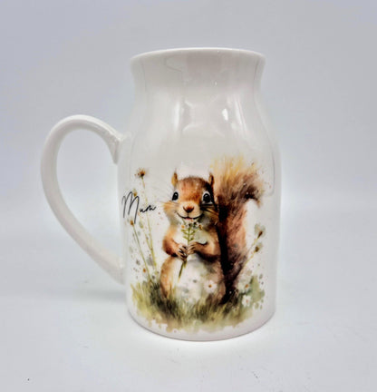 Personalised Squirrel Milk Jug – Watercolour Ceramic Flower Vase