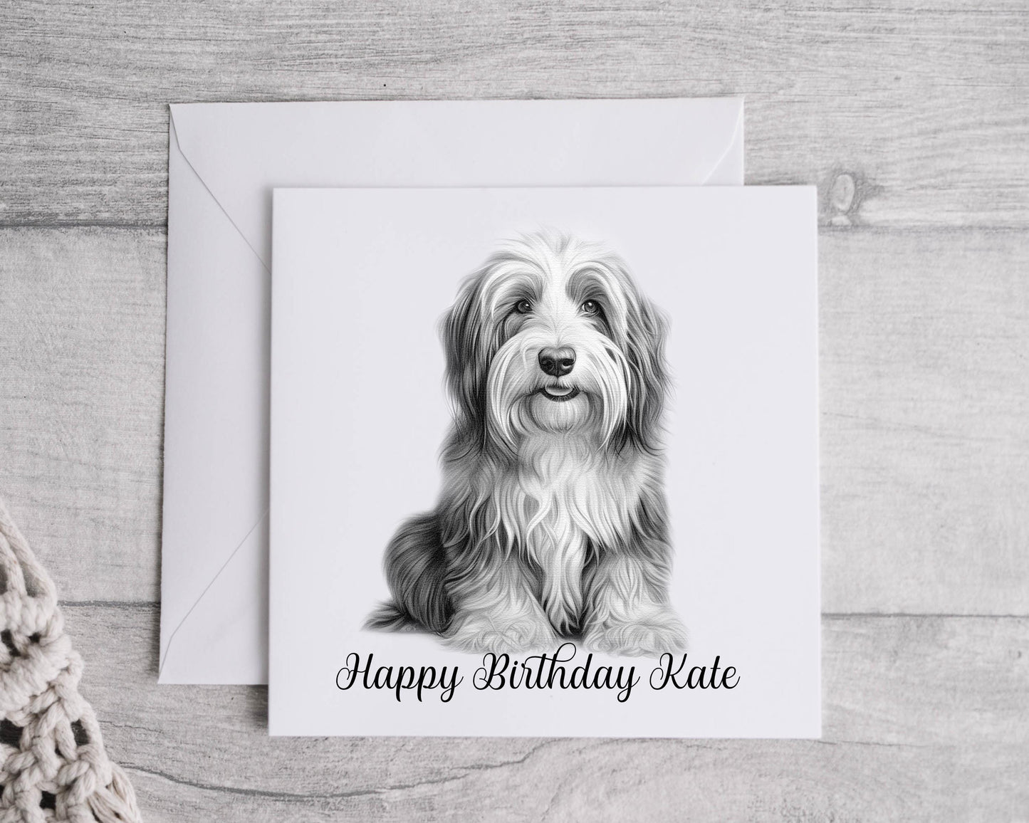 Personalised Bearded Collie Birthday Card – Custom Dog Lover Greeting Card | Optional Matching Coaster