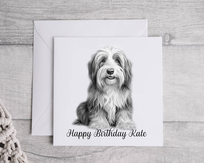 Personalised Bearded Collie Birthday Card – Custom Dog Lover Greeting Card | Optional Matching Coaster