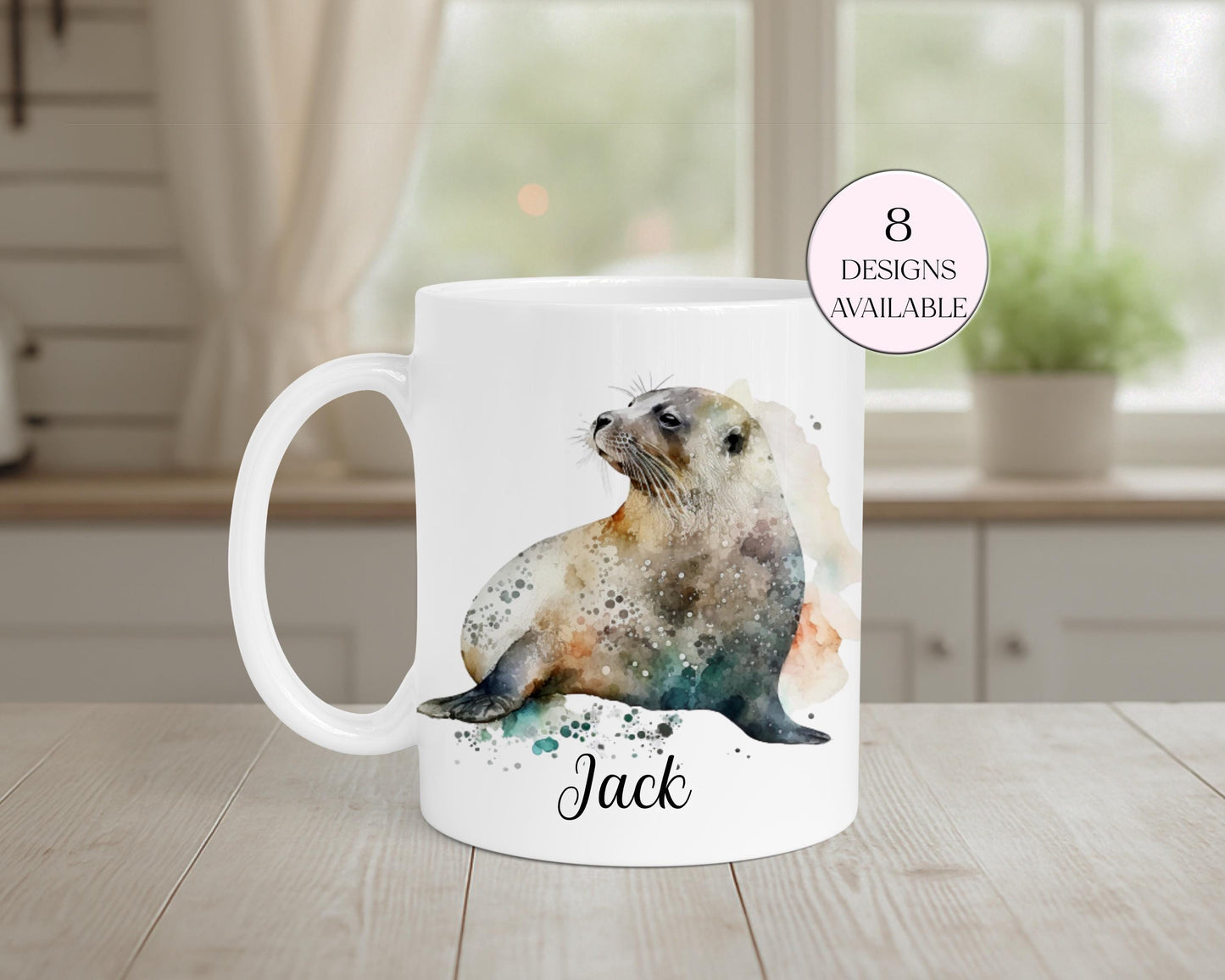 Personalised Watercolour Seal Mug & Coaster Set – Coastal Animal Gift