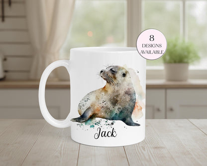 Personalised Watercolour Seal Mug & Coaster Set – Coastal Animal Gift