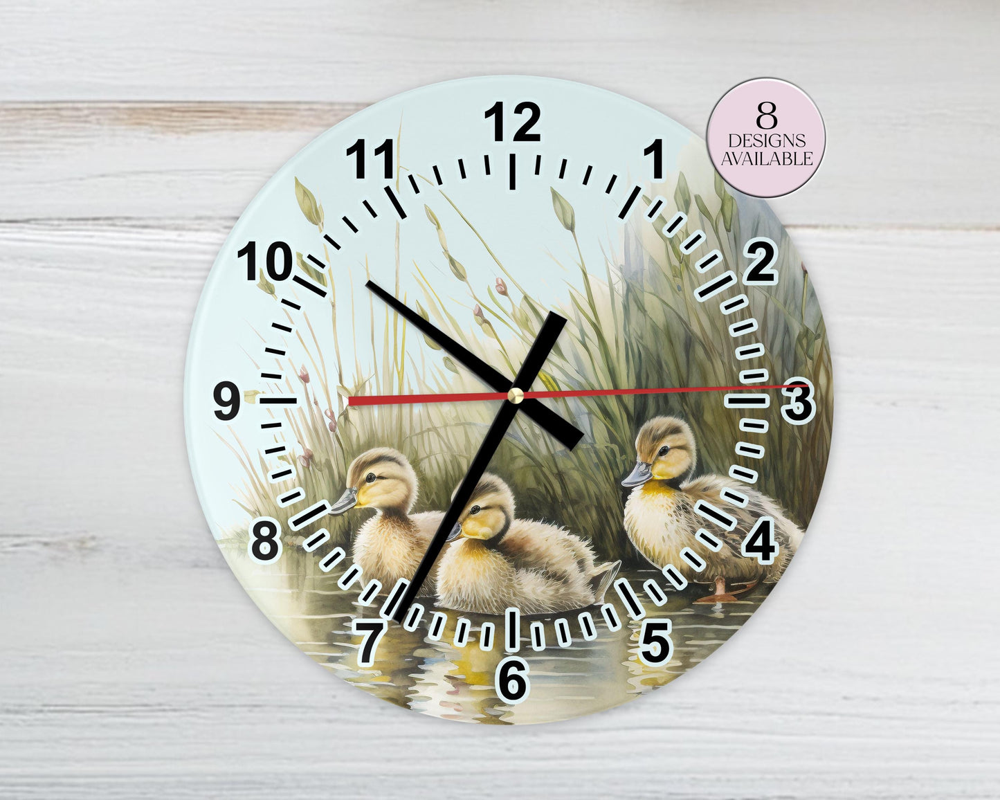 Personalised Watercolour Duckling Glass Wall Clock | 20cm & 30cm | Duck Lover Gift