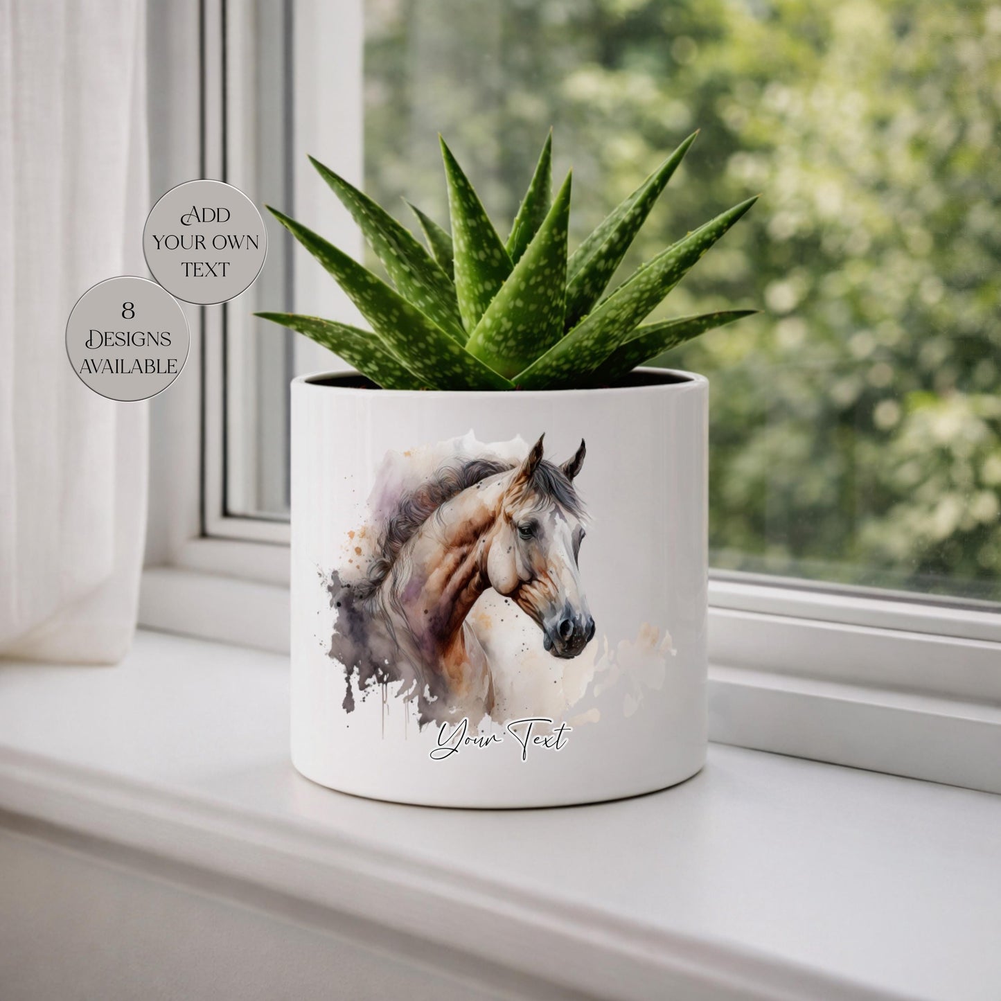 Personalised Horse Plant Pot – Watercolour Equestrian Gift | Custom Horse Lover Planter