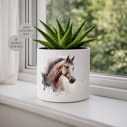 Personalised Horse Plant Pot – Watercolour Equestrian Gift | Custom Horse Lover Planter