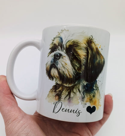 Personalised Watercolour Shih Tzu Mug – Custom Dog Lover Gift | With Matching Coaster Option