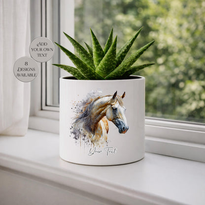 Personalised Horse Plant Pot – Watercolour Equestrian Gift | Custom Horse Lover Planter
