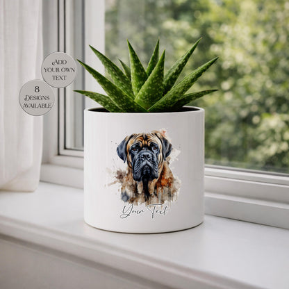 Personalised English Mastiff Plant Pot – Watercolour Dog Lover Gift | Succulent Planter