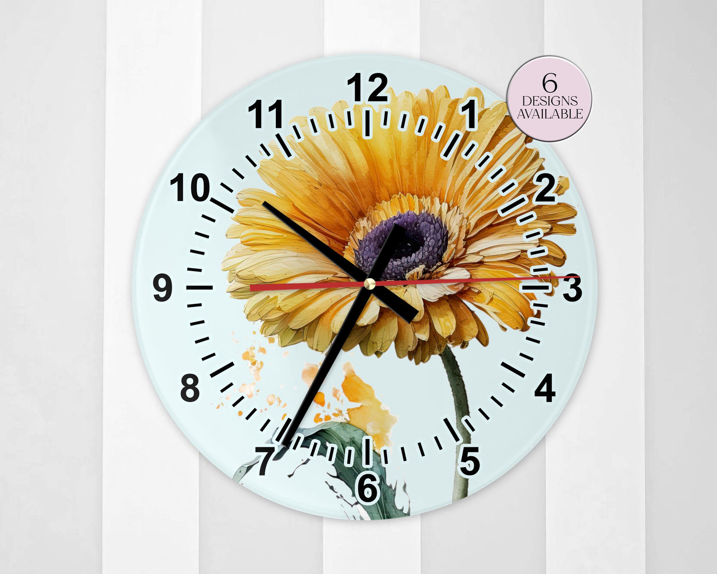 Personalised Watercolour Gerbera Glass Wall Clock | Floral Home Décor | Unique Gift for Her
