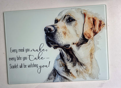 Personalised Yellow Labrador Glass Chopping Board – Custom Dog Lover Kitchen Gift