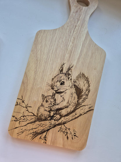 Personalised Squirrel Wooden Chopping Board | Engraved Kitchen Gift | Rustic Cheese Board