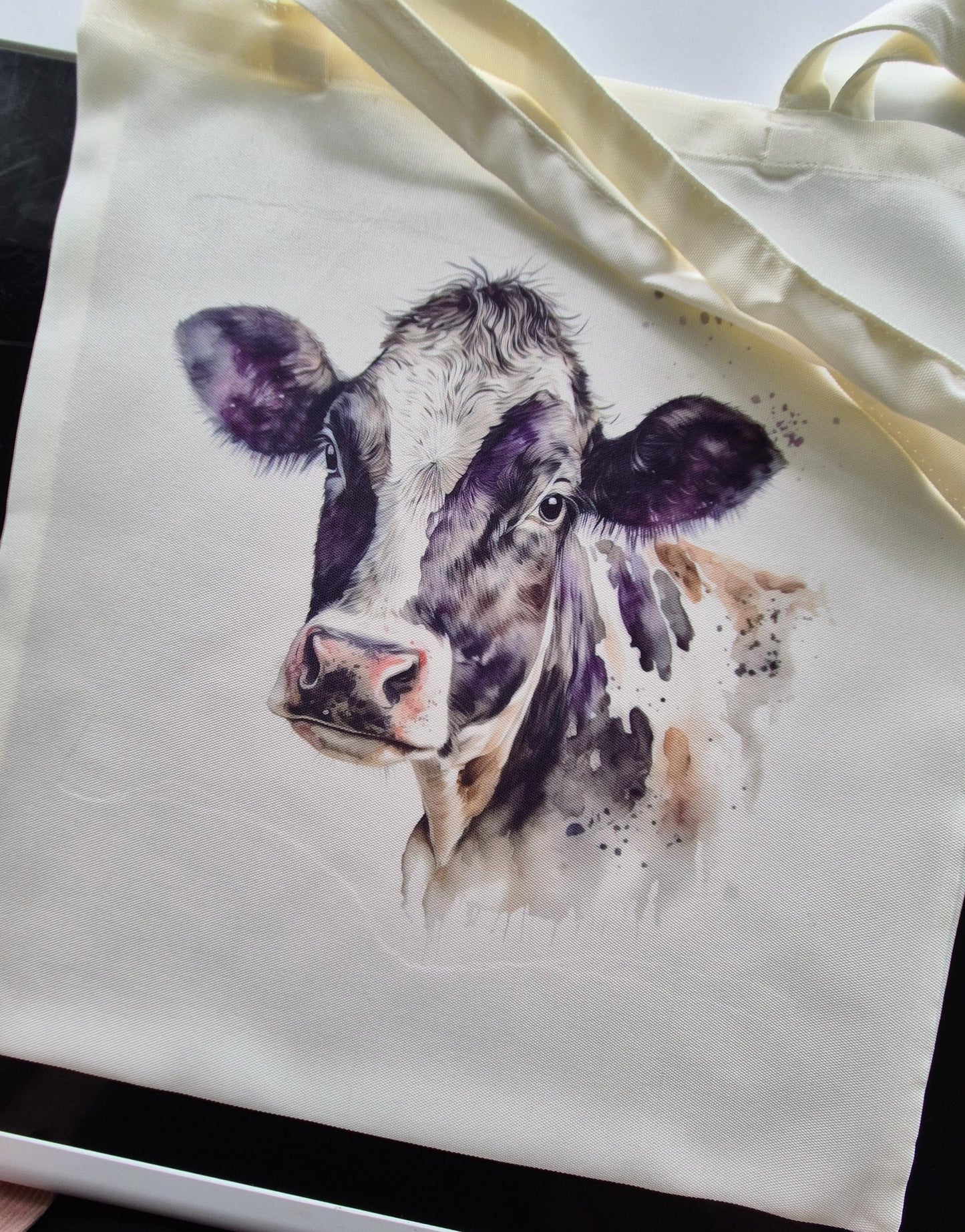 Personalised Watercolour Cow Tote Bag – Farmhouse Animal Lover Gift | Reusable Eco Shopper
