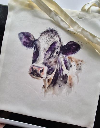 Personalised Watercolour Cow Tote Bag – Farmhouse Animal Lover Gift | Reusable Eco Shopper