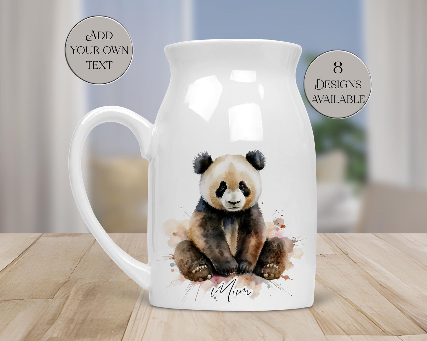 Personalised Watercolour Panda Milk Jug – Ceramic Flower Vase | Panda Lover Gift