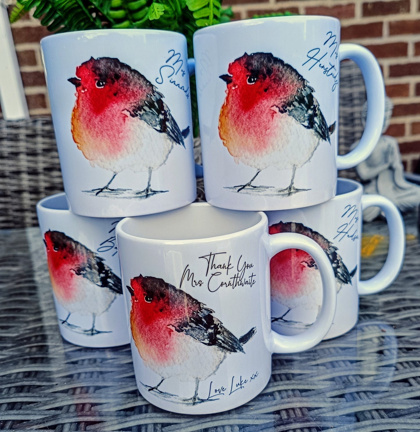 Personalised Watercolour Robin Mug & Coaster Set | Bird Lover & Memorial Gift