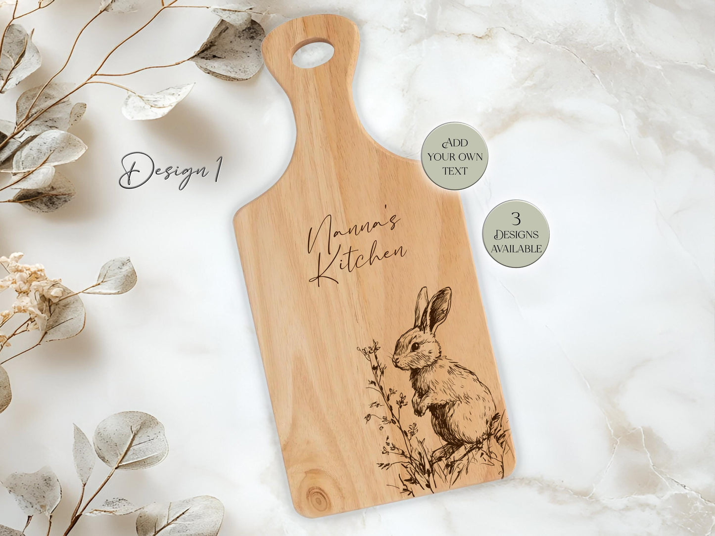 Personalised Bunny Rabbit Cutting Board – Custom Engraved Wooden Kitchen Gift