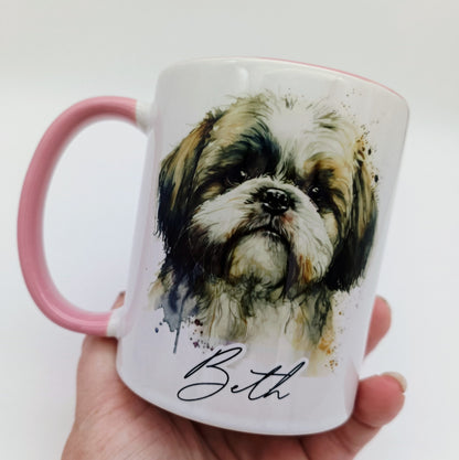 Personalised Watercolour Shih Tzu Mug – Custom Dog Lover Gift | With Matching Coaster Option