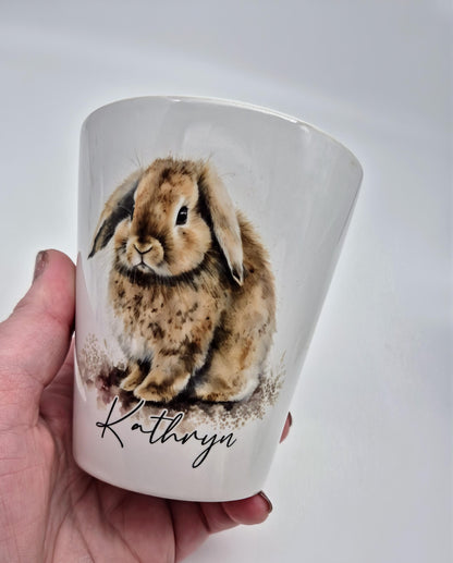 Personalised Watercolour Bunny Rabbit Plant Pot – Custom Pen & Brush Holder | Rabbit Lover Gift